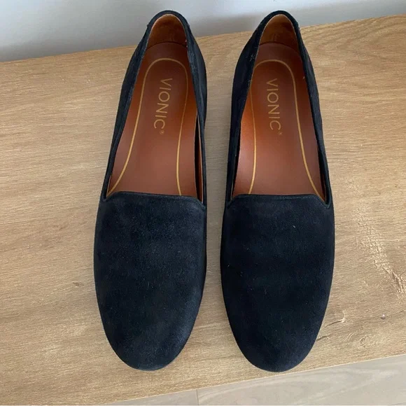 Vionic Willa Black Suede Women's Slip-On Loafers - Picture 2 of 8